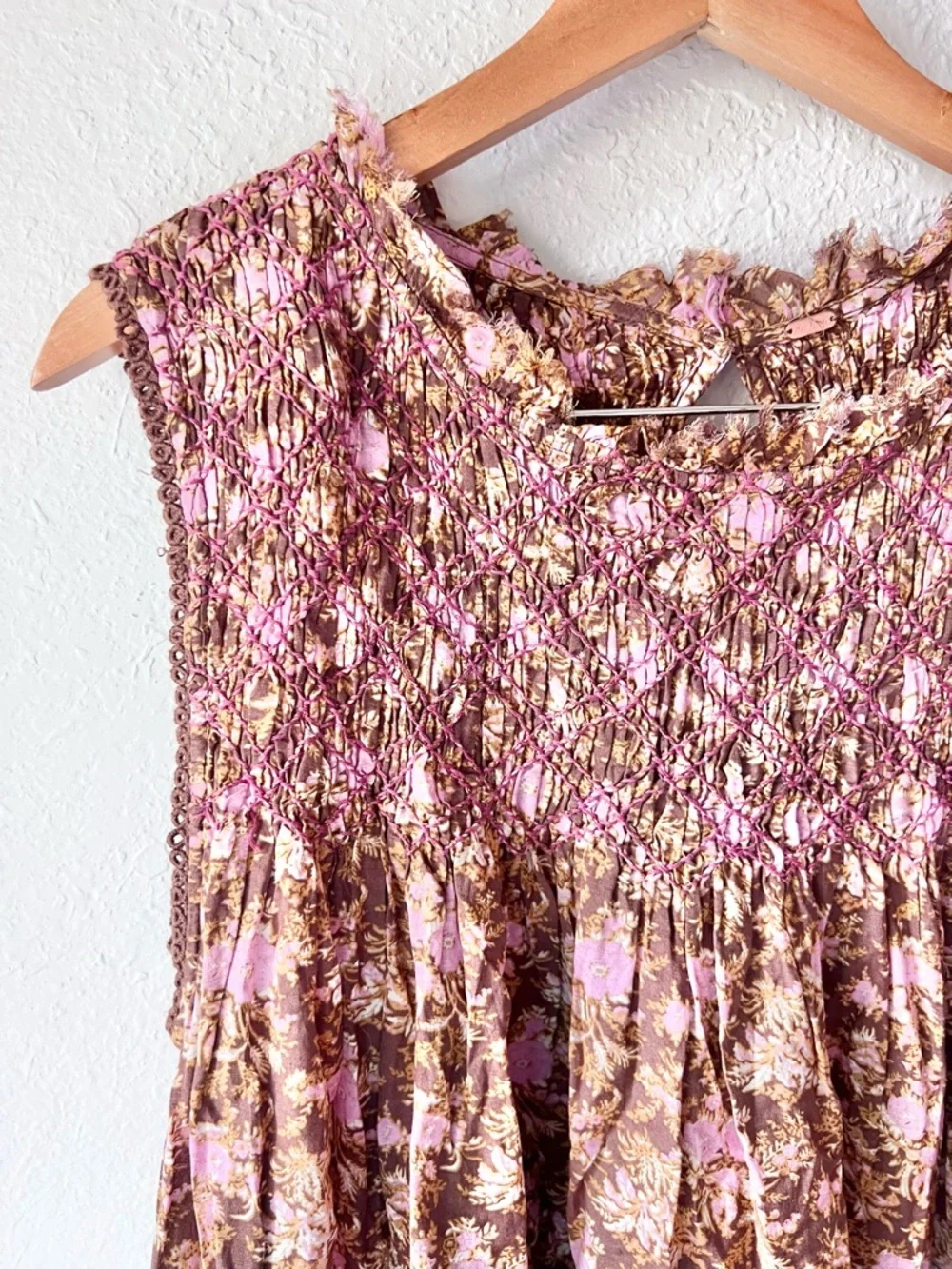 Free People Shea Printed Mini Dress in Chocolate Brown Floral Sz S